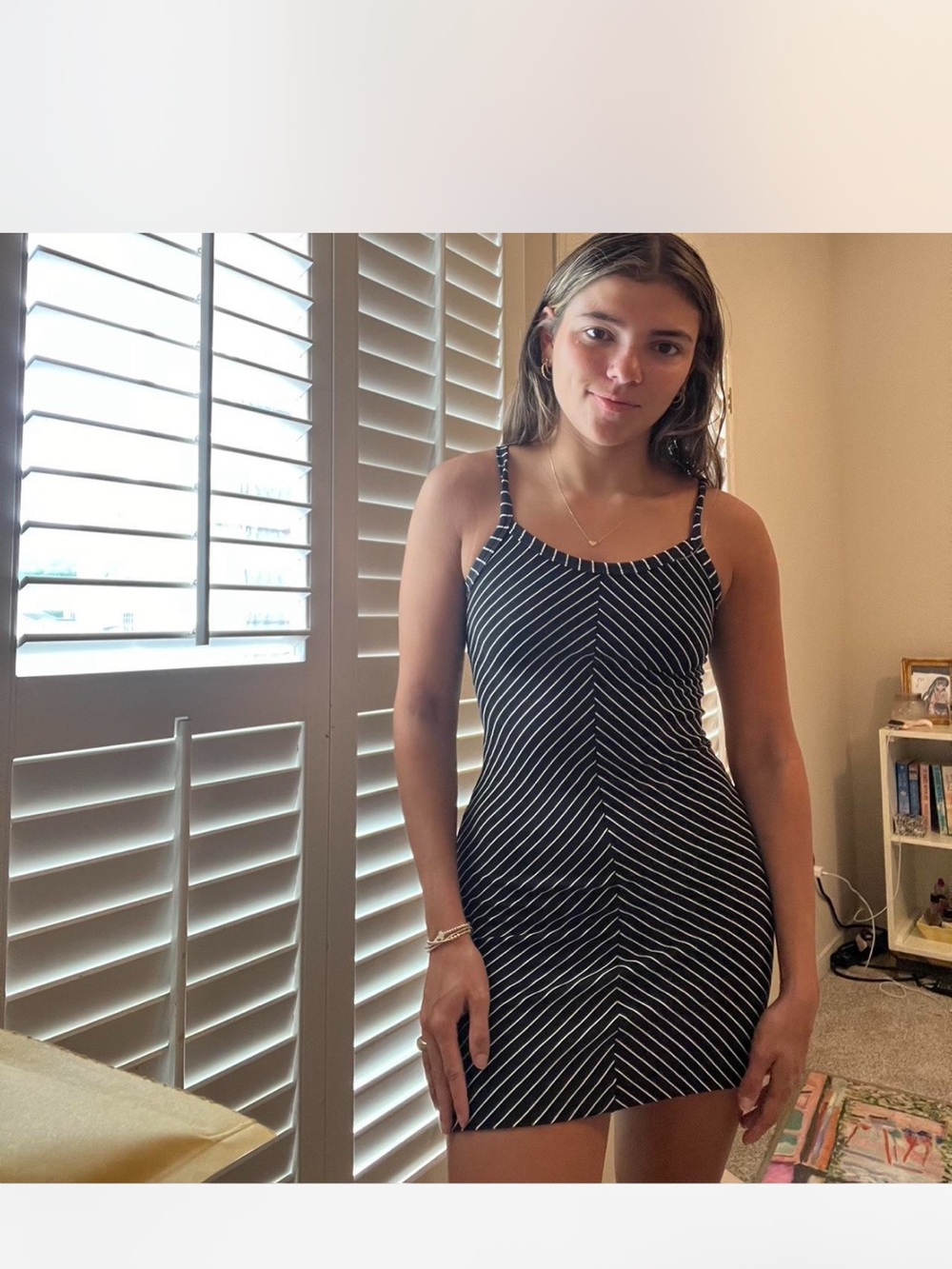 H&M Black Mini Dress with White Diagonal Stripes